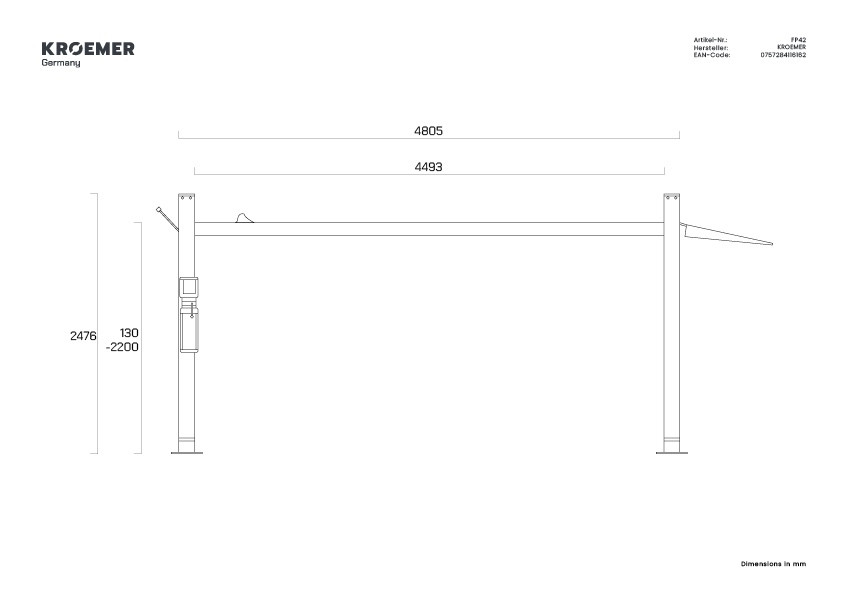 FP42 - Technische Zeichnung Seitenansicht - 2476mm Höhe 